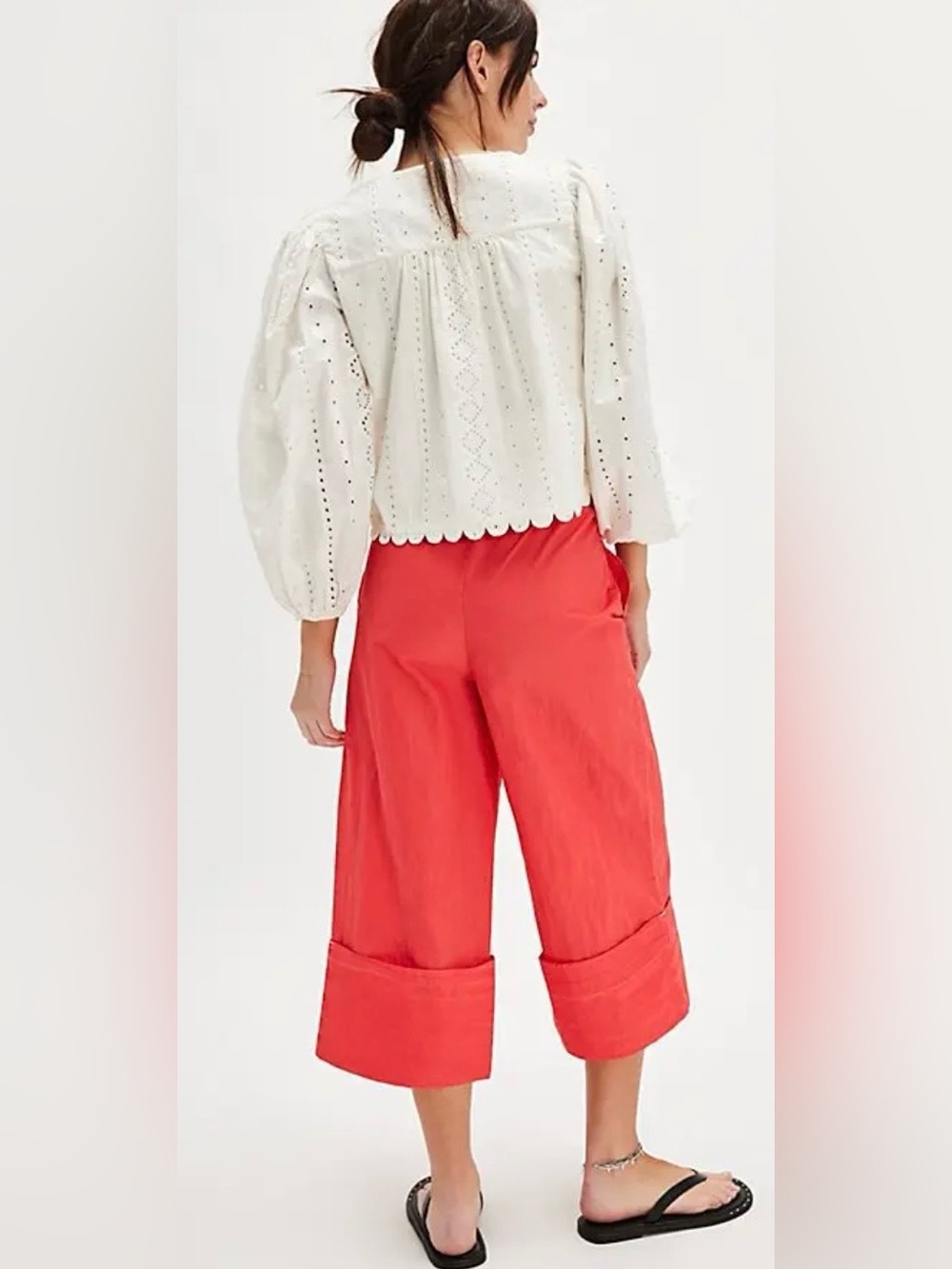 NWT Free People M Lula Cuff Pants in Flame Red Cropped Stretch Pockets New $78 - Picture 2 of 7